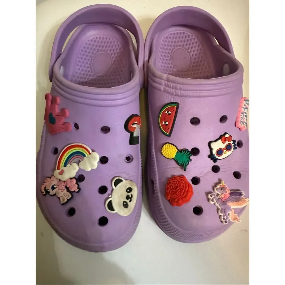 Crocs Big Girls Jibbitz Charms Classic Clog Sandals Purple Size 34